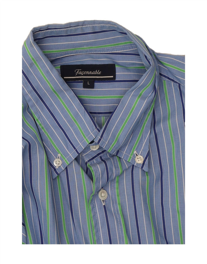 FACONNABLE Mens Shirt Large Blue Pinstripe Cotton Vintage Faconnable and Second-Hand Faconnable from Messina Hembry 