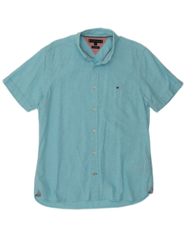 TOMMY HILFIGER Chemise à Manches Courtes Homme Large Bleu Moucheté
