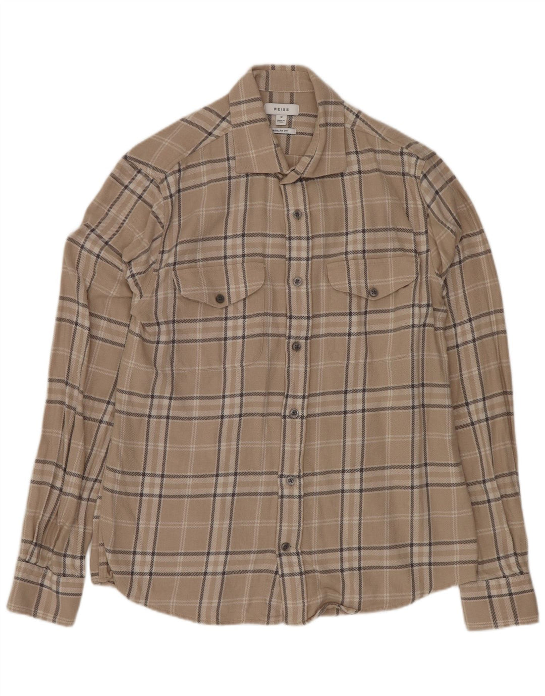 Reiss Chemise Regular Fit en Flanelle Homme Beige Moyen à Carreaux en Coton