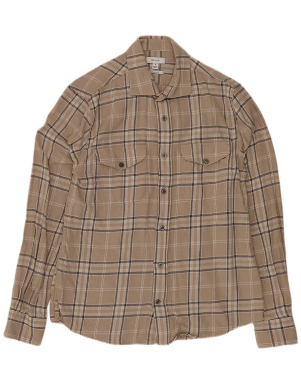 Reiss Chemise Regular Fit en Flanelle Homme Beige Moyen à Carreaux en Coton