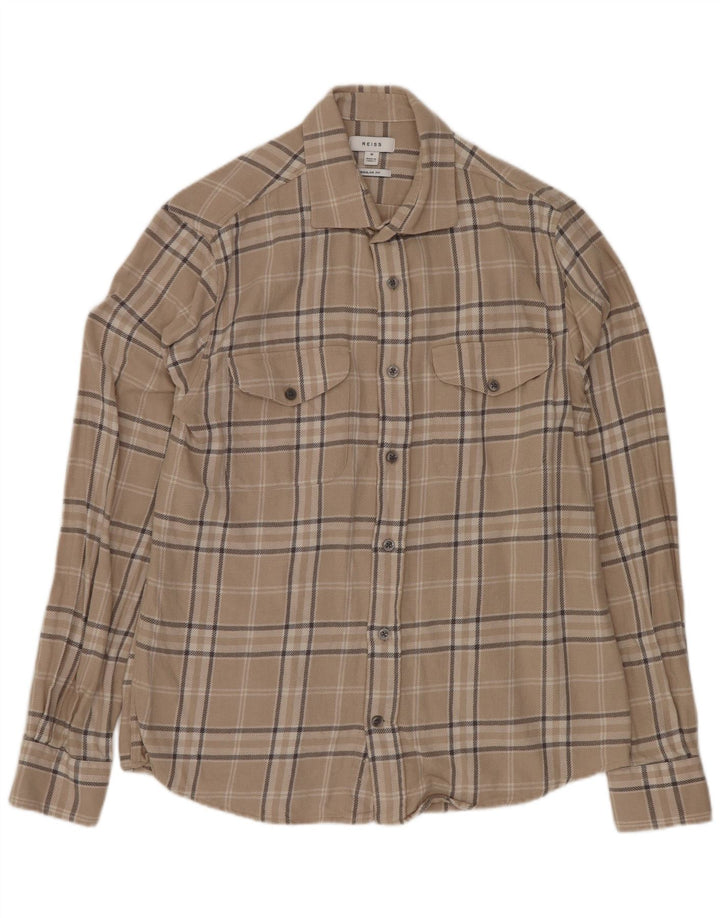 Reiss Chemise Regular Fit en Flanelle Homme Beige Moyen à Carreaux en Coton
