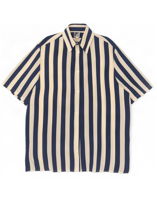 vintage Femme Chemise À Manches Courtes Blouse IT 42 Moyen Bleu Marine Rayé