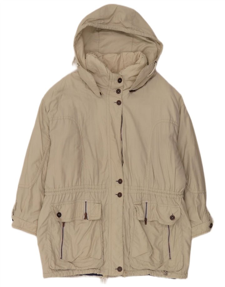 vintage Femmes À Capuchon Surdimensionné Coupe-Vent Manteau EU 44 XL Beige Polyamide