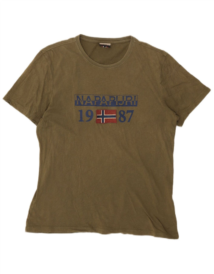 Napapijri T-Shirt Graphique Homme Top Large Kaki