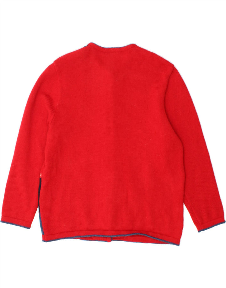 GIESSWEIN Pull Cardigan Femme UK 12 Rouge Moyen Patchwork Laine Vierge