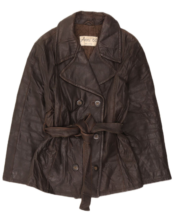VINTAGE Veste en cuir double boutonnage femme IT 46 Grand cuir marron