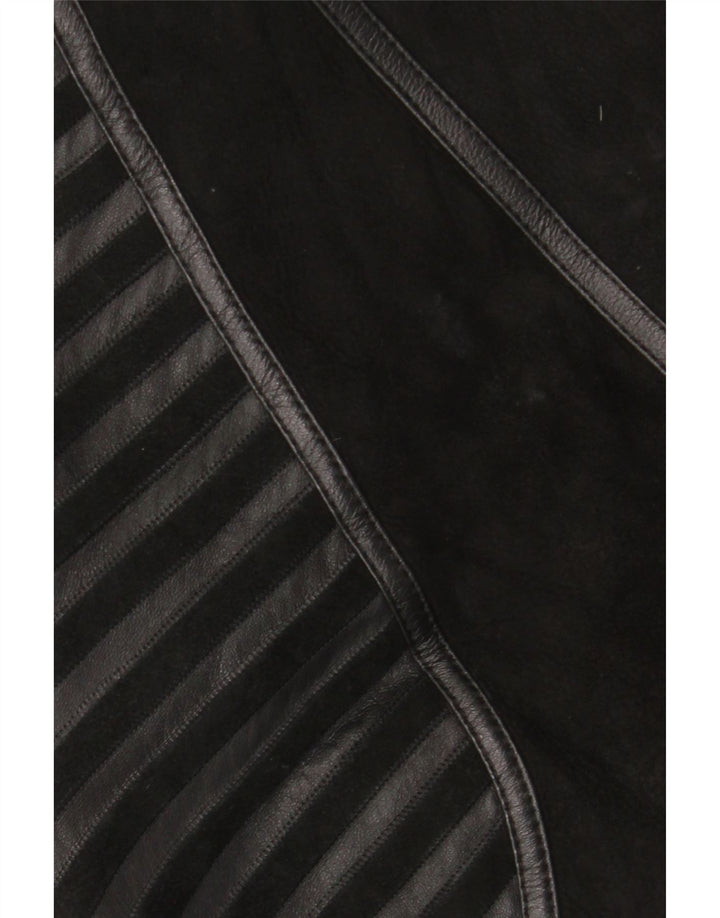 veste shearling femme vintage UK 18 XL Cuir rayé noir