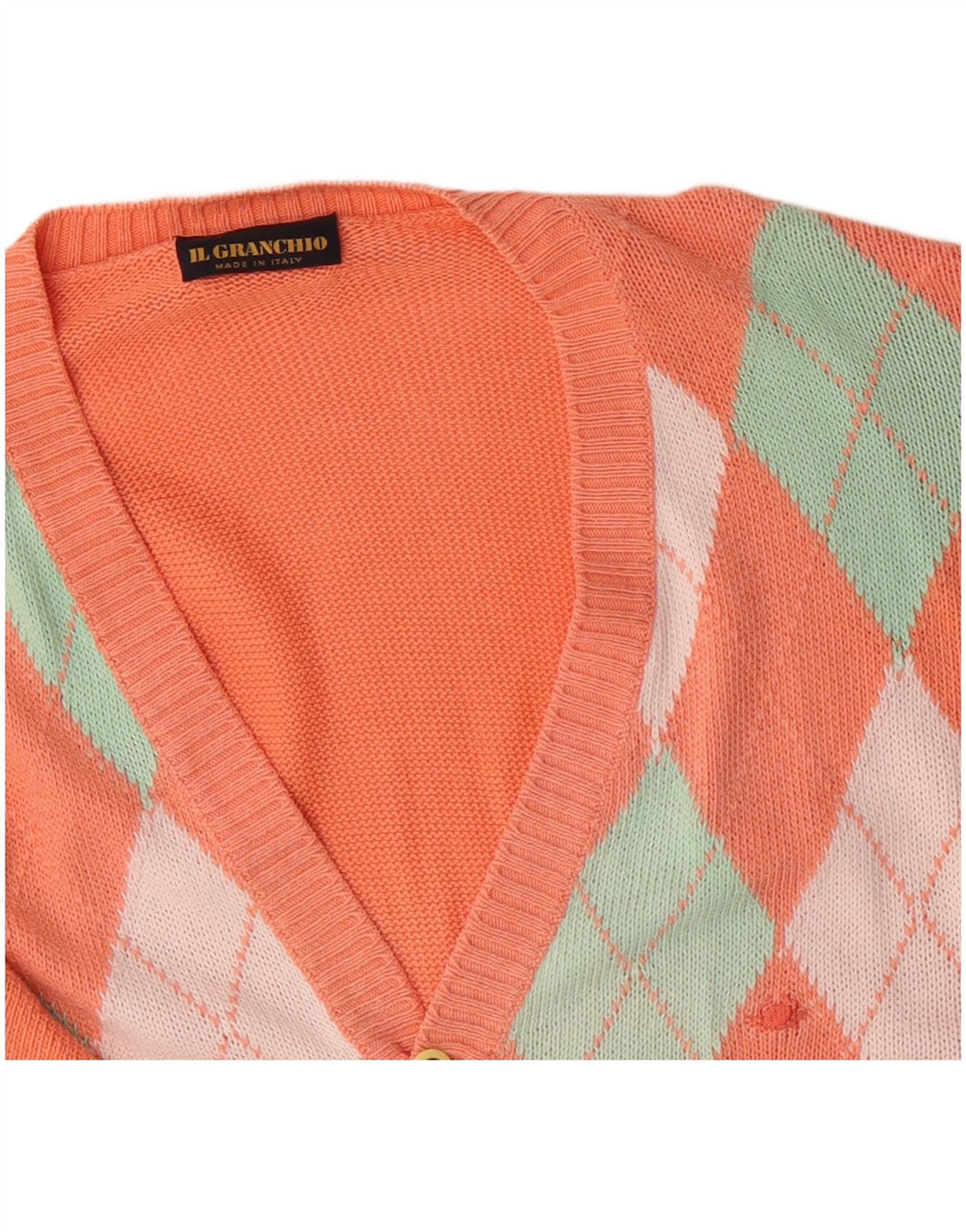 IL GRANCHIO Cardigan Homme Pull Large Orange Argyle/Diamant