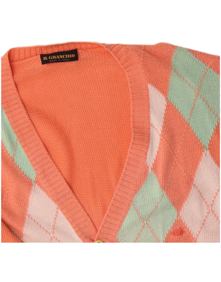IL GRANCHIO Cardigan Homme Pull Large Orange Argyle/Diamant