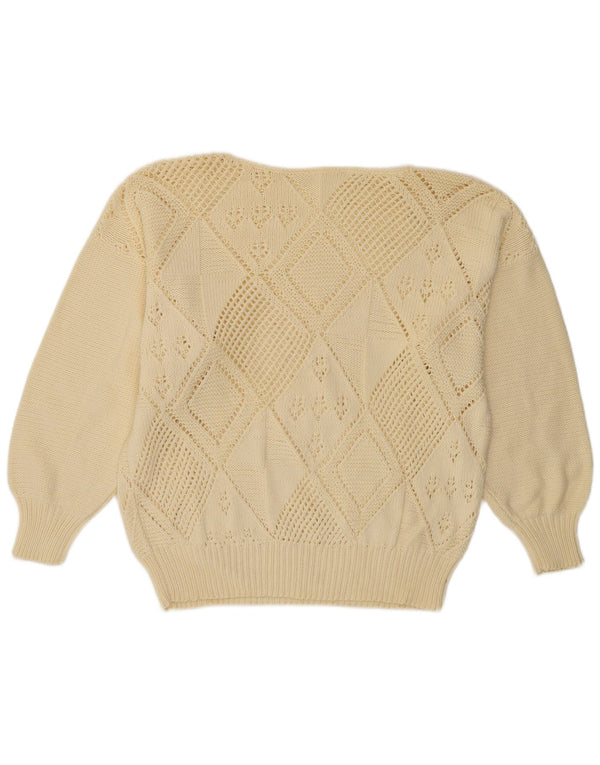 vintage Mens Boat Neck Jumper Sweater UK 16 Grand Off White Argyle/Diamant
