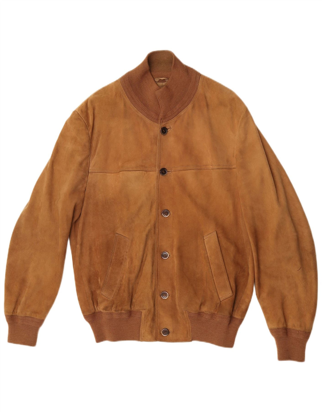 vintage Mens Suede Bomber Jacket UK 38 Cuir Brun Moyen