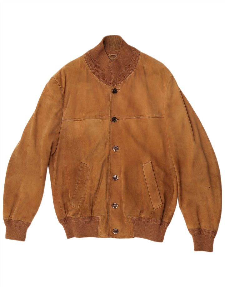 vintage Mens Suede Bomber Jacket UK 38 Cuir Brun Moyen