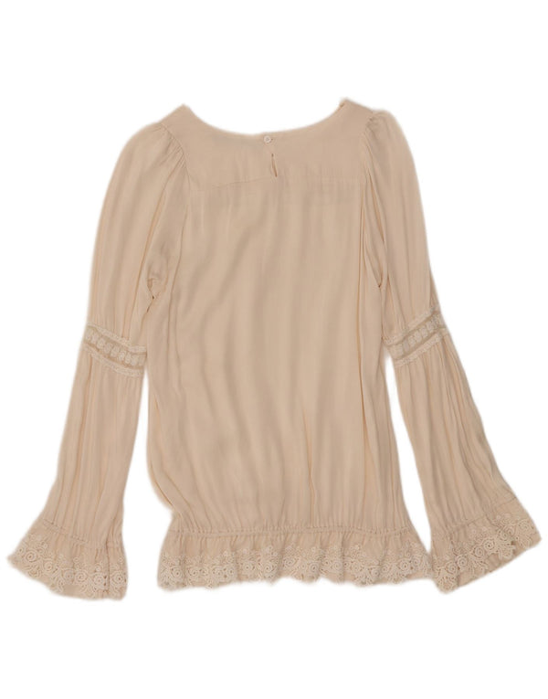 vintage Femme Manches Longues Blouse Top IT 40 Petit Blanc Cassé