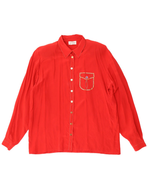 vintage Femme Manches Longues Chemise Régulière IT 46 Grande Soie Rouge