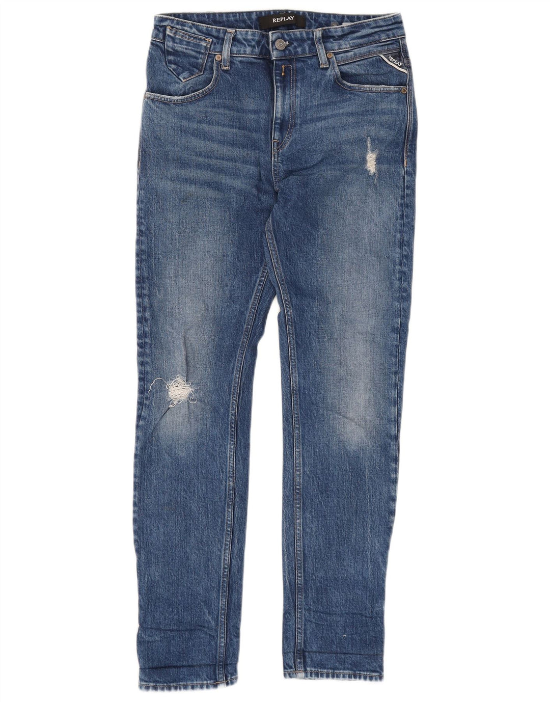 REPLAY Jean Slim Effet Déchiré W28 L30 Bleu Coton Femme