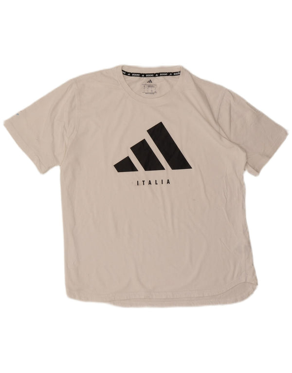 Adidas Hommes Italia Regular Fit Graphic T-Shirt Top Grand Blanc Coton