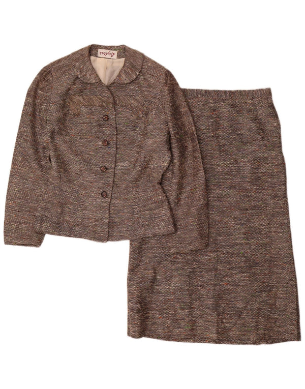 vintage Femmes 4 Boutons 2 Pièces Jupe Ensemble UK 10 Petit W26 Gris Moucheté