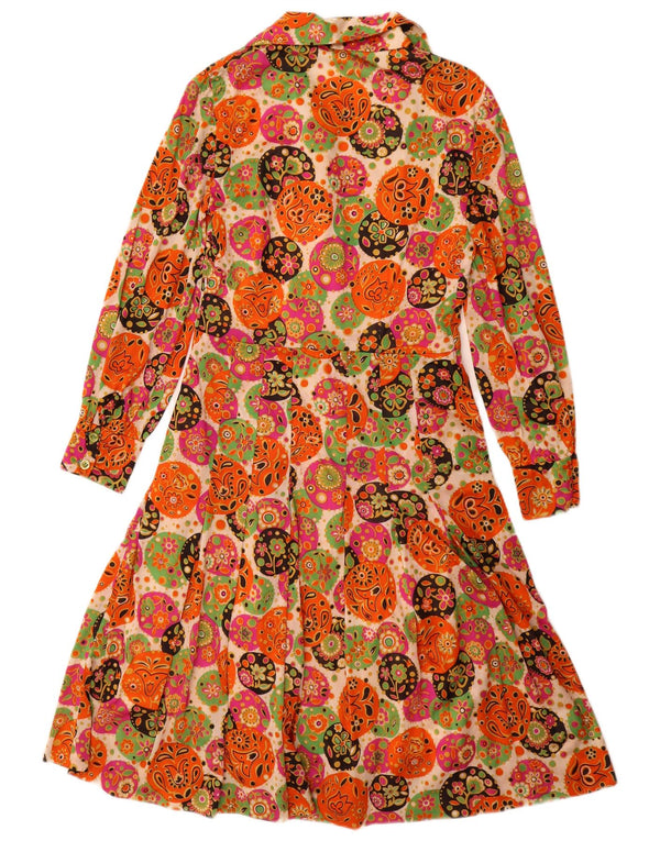 vintage Femmes Manches Longues A-Line Robe UK 12 Moyen Multicolore Floral