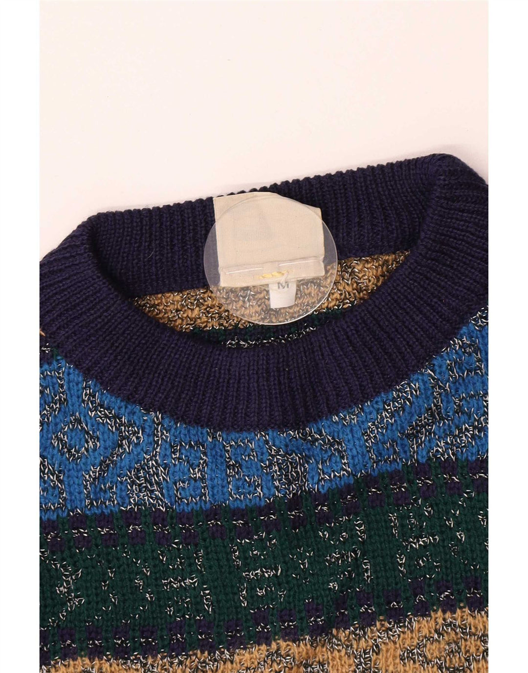 vintage Mens Crew Neck Jumper Pull Bleu Moyen Argyle/Diamant