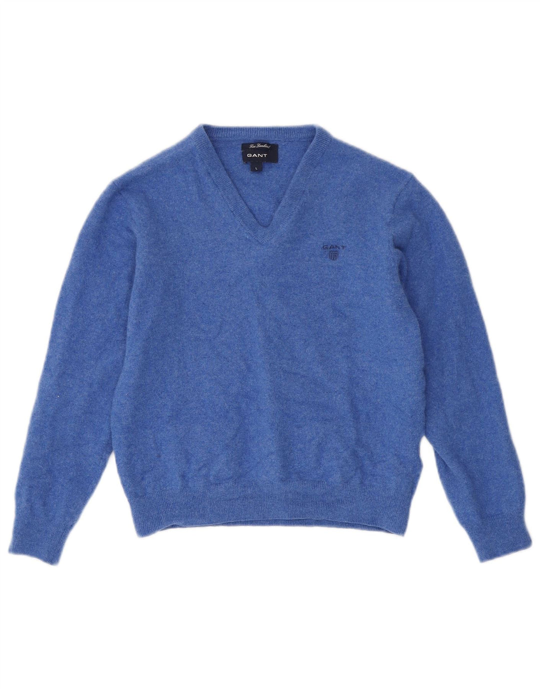Gant Pull col V pour garçon 7-8 ans, grand bleu, laine d'agneau