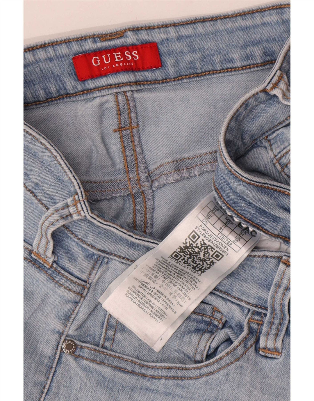 Guess Femme Jean Slim Effet Déchiré W33 L27 Bleu Coton