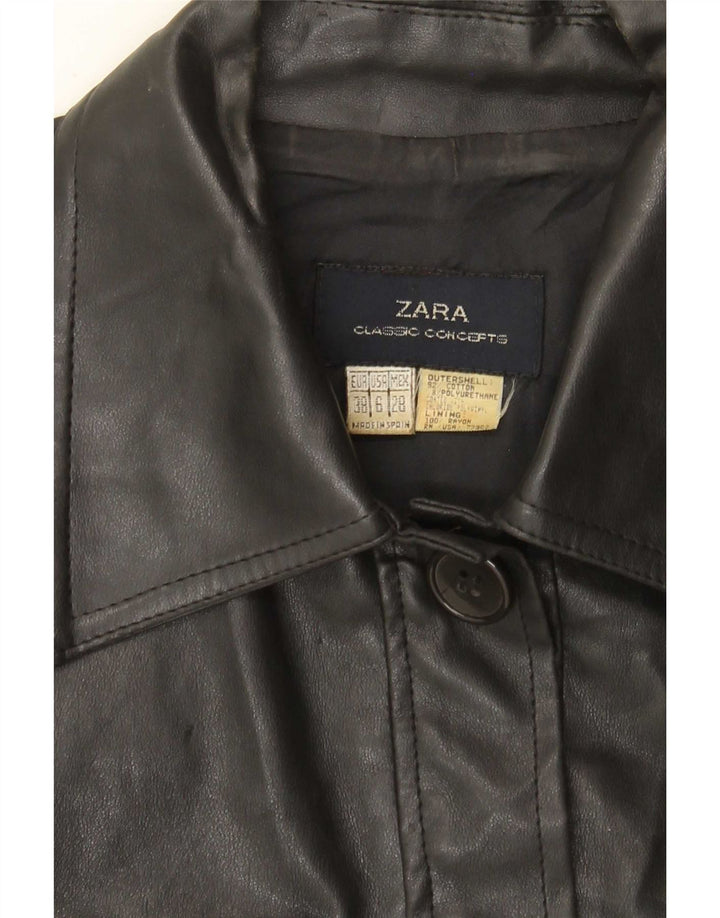 Zara Veste utilitaire en simili cuir pour femme EU 38 Petit coton noir
