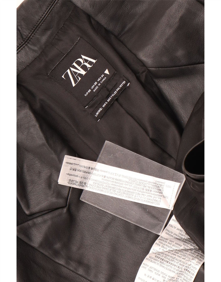 Zara Veste blazer surdimensionnée en simili cuir à 2 boutons pour femme UK 6 XS Noir