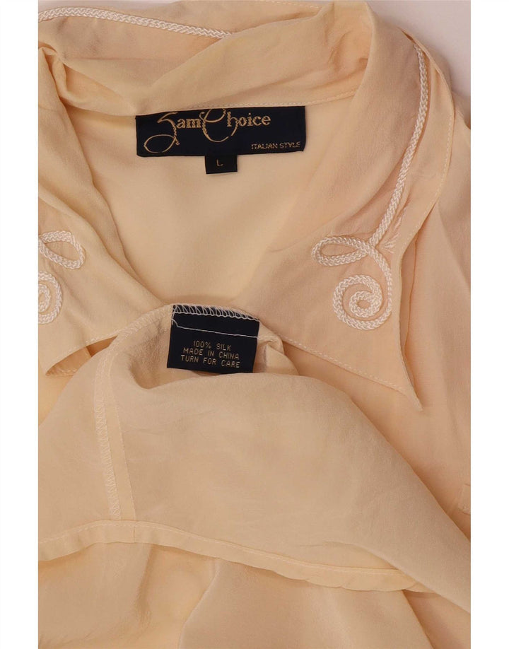 vintage Femme Chemise Régulière Blouse UK 14 Grande Soie Beige