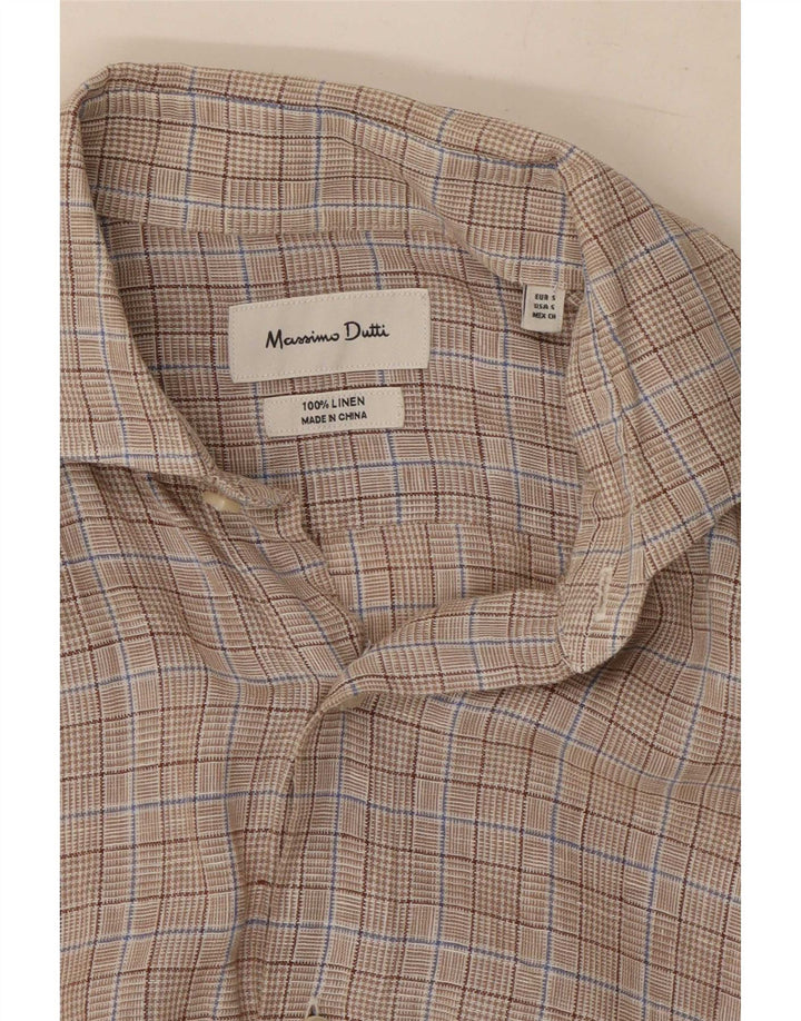 Massimo Dutti Chemise Homme Petit Carreau Gris Lin