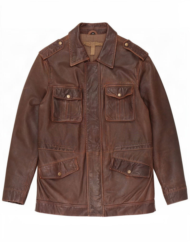 veste en cuir militaire vintage pour hommes UK 36 Petit Brun
