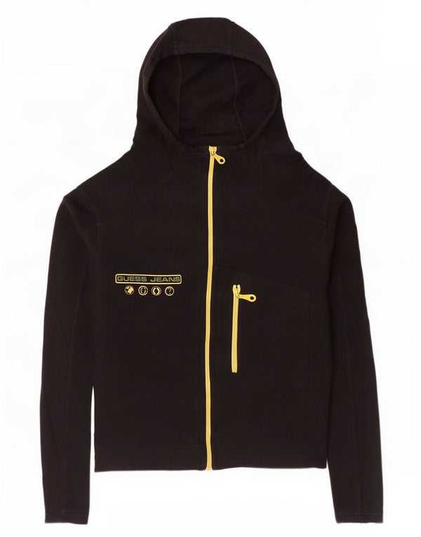 Guess Pull à capuche zippé graphique pour femme UK 14 Coton noir moyen