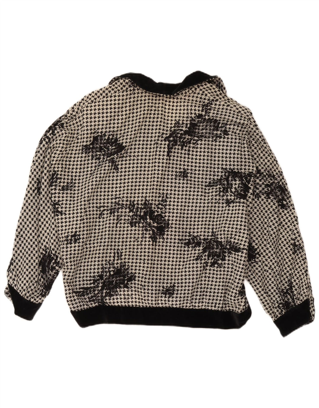 vintage Femmes Blouse Oversize Top UK 18 XL Pied-de-poule Noir