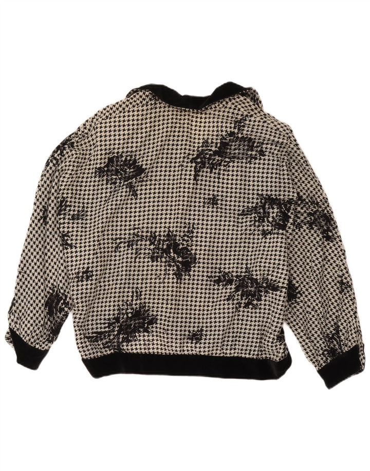 vintage Femmes Blouse Oversize Top UK 18 XL Pied-de-poule Noir