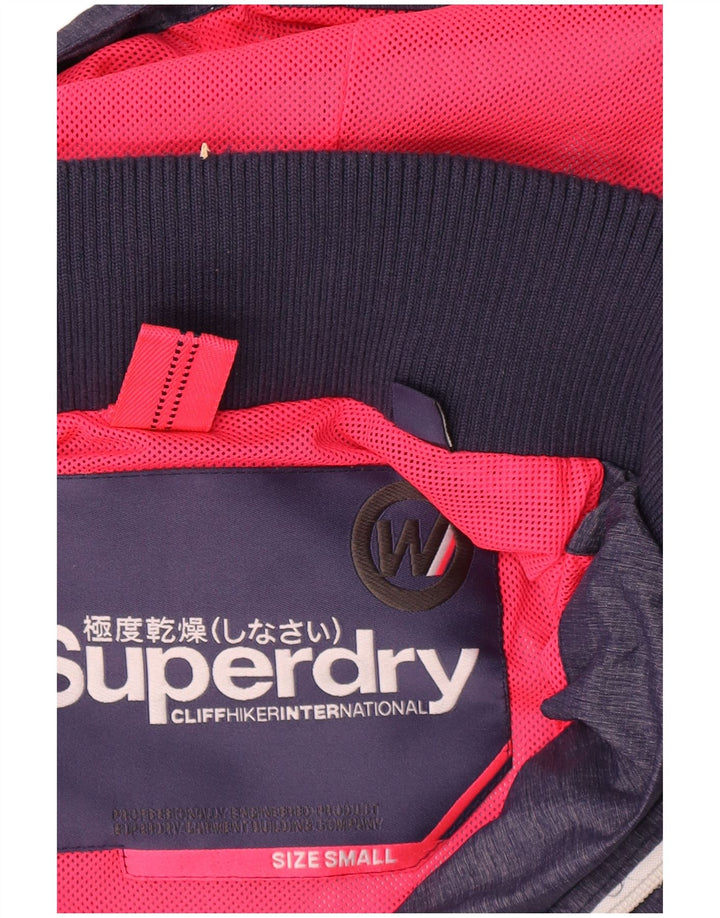 Superdry Veste de pluie à capuche pour femme UK 10 Small Bleu marine Nylon