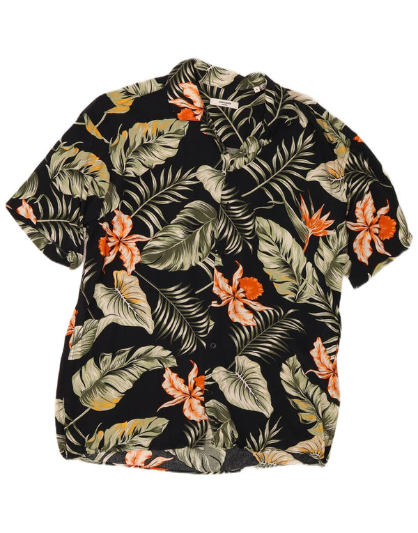 Jack & Jones Chemise à manches courtes pour hommes Large Noir Floral Viscose Hawaïen
