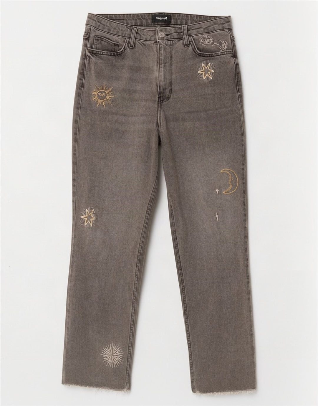 Desigual Jean droit à motif abstrait pour femme EU 42 Large W32 L28 Gris