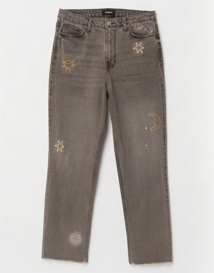 Desigual Jean droit à motif abstrait pour femme EU 42 Large W32 L28 Gris