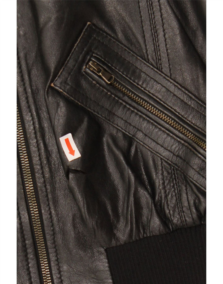 CINTI Veste en cuir bomber court pour femme IT 46 Grand cuir noir