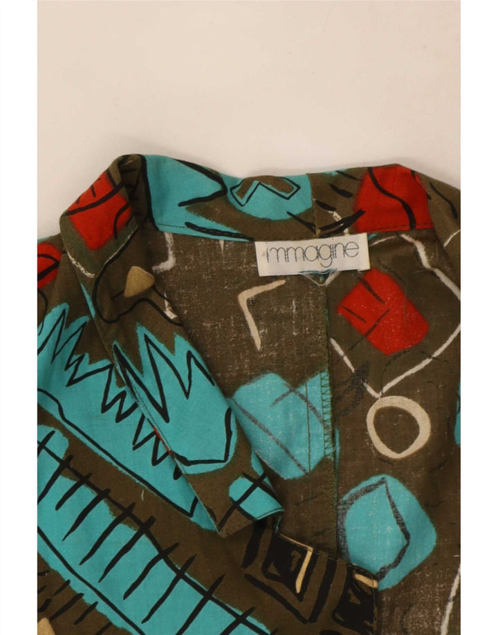 vintage Femmes Motif Abstrait 1 Bouton Blazer Veste UK 14 Grand Kaki