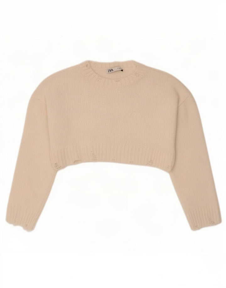 Zara Femme Pull Boléro Oversize UK 10 Petit Polyester Blanc Cassé