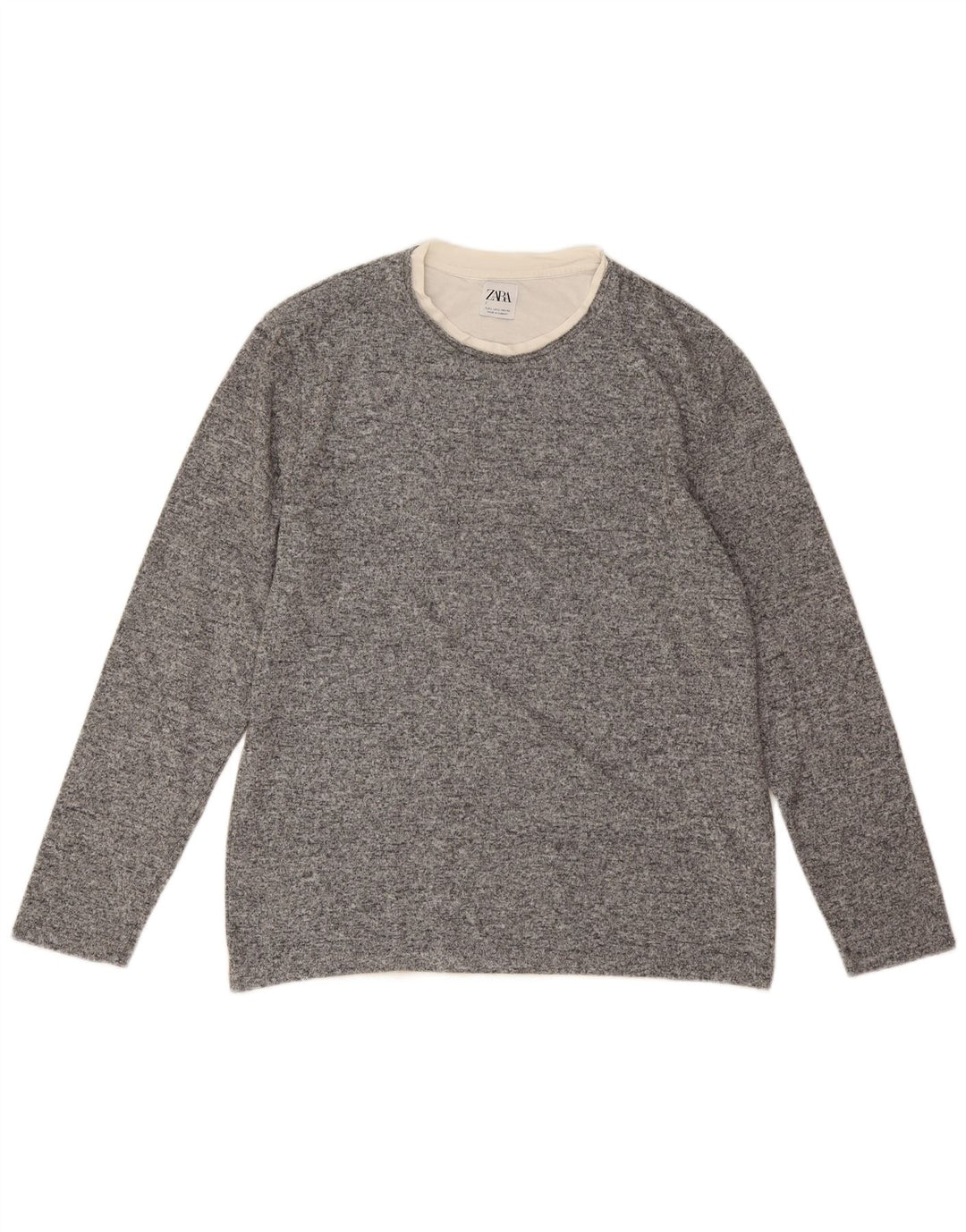 Zara Pull ras du cou pour femme UK 16 Large Gris Polyester