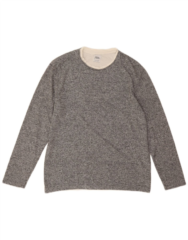 Zara Pull ras du cou pour femme UK 16 Large Gris Polyester