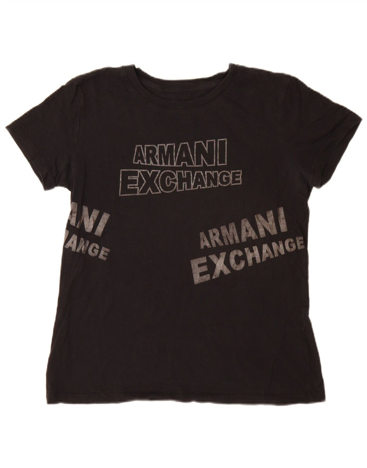 Armani Exchange T-shirt graphique pour femme UK 14 Noir moyen