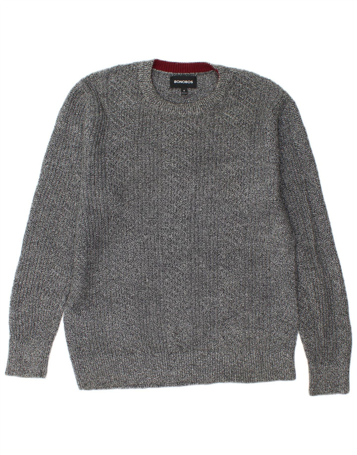 BONOBOS Pull Col Rond Homme Gris Moyen Moucheté Coton