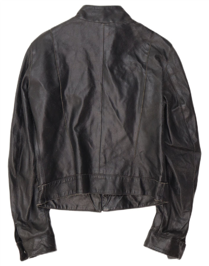 VINTAGE Veste de course en cuir pour femme IT 42 Cuir noir moyen