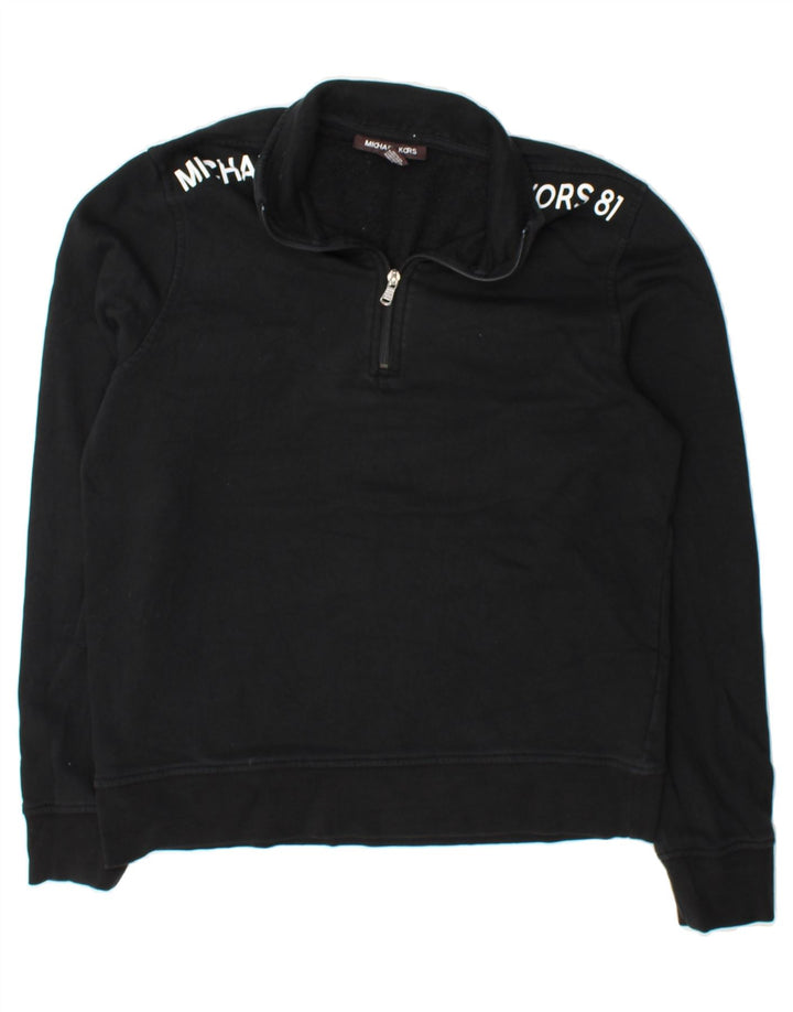 MICHAEL KORS Mens Graphic Zip Neck Sweatshirt Jumper Medium Black Cotton Vintage Michael Kors and Second-Hand Michael Kors from Messina Hembry 