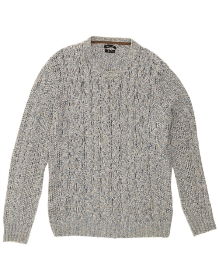 Massimo Dutti Pull à col rond pour homme en laine mouchetée bleue