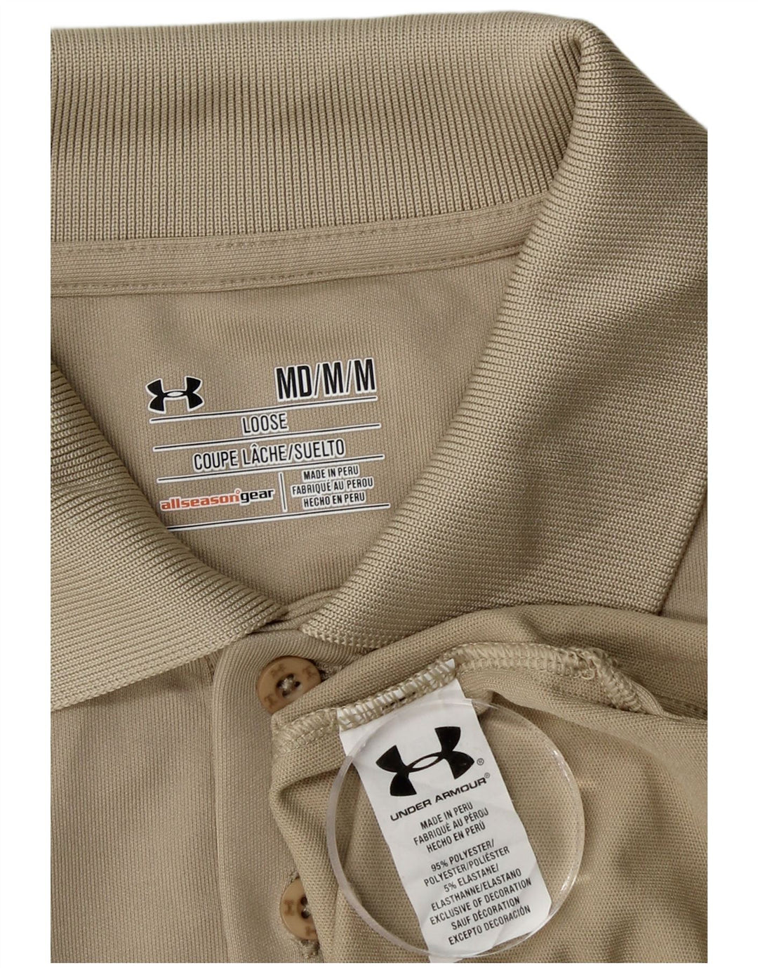 UNDER ARMOUR Mens Polo Shirt Medium Beige Polyester