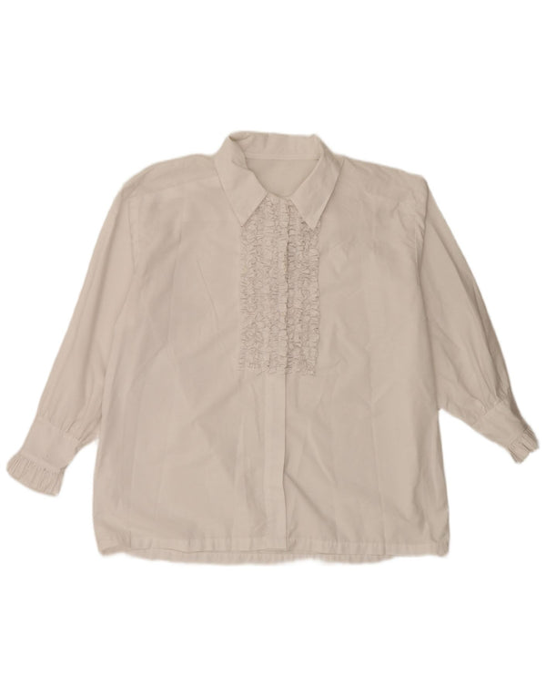 vintage Femmes Ruffle Front Shirt Blouse UK 20 2XL Blanc