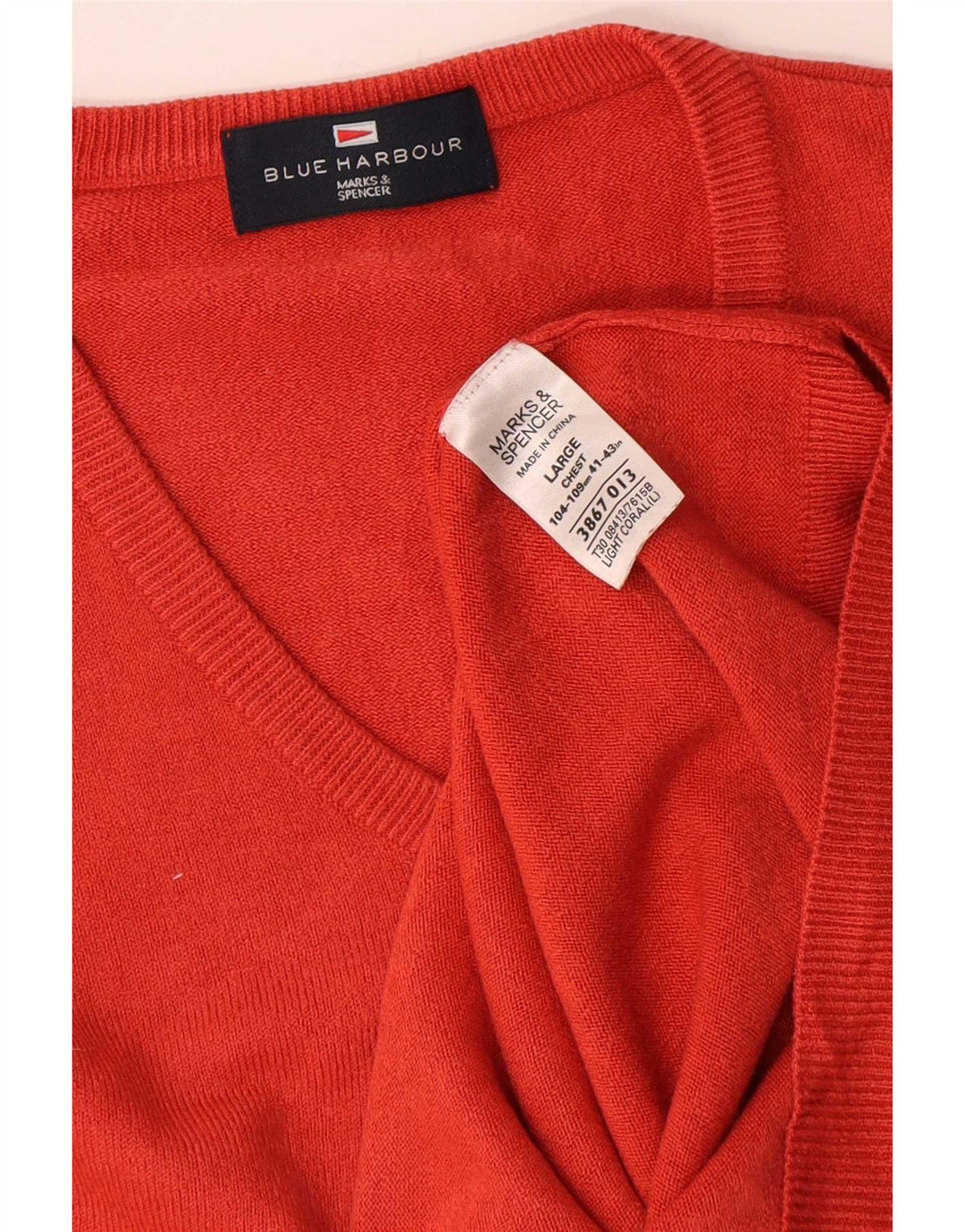 Marks & Spencer Pull à col en V Blue Harbour pour hommes, grand rouge, acrylique